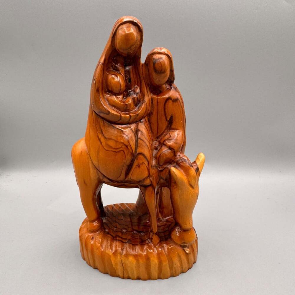 Vintage Nativity Figurine Hand Carved Olive Wood Jesus Mary Joseph Holy Land